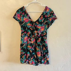 Vintage Notorious Black & Pink Floral Print Short Sleeve Romper Small